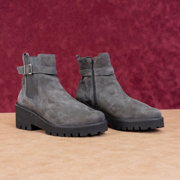Mephisto Women Fauve Grey Suede Strap Moto Ankle Boots size 7US UK 4.5 - Picture 1 of 9